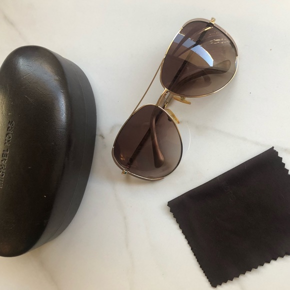 Michael Kors Accessories - Brown + Gold Michael Kors Aviator Sunglasses